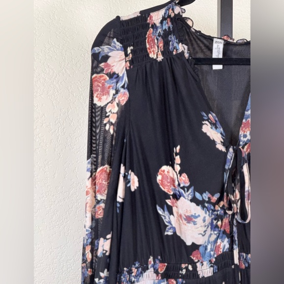 American Rag Large Black Floral Dress Sheer Sleeve Boho Maxi Vintage Chic Long - Picture 5 of 15